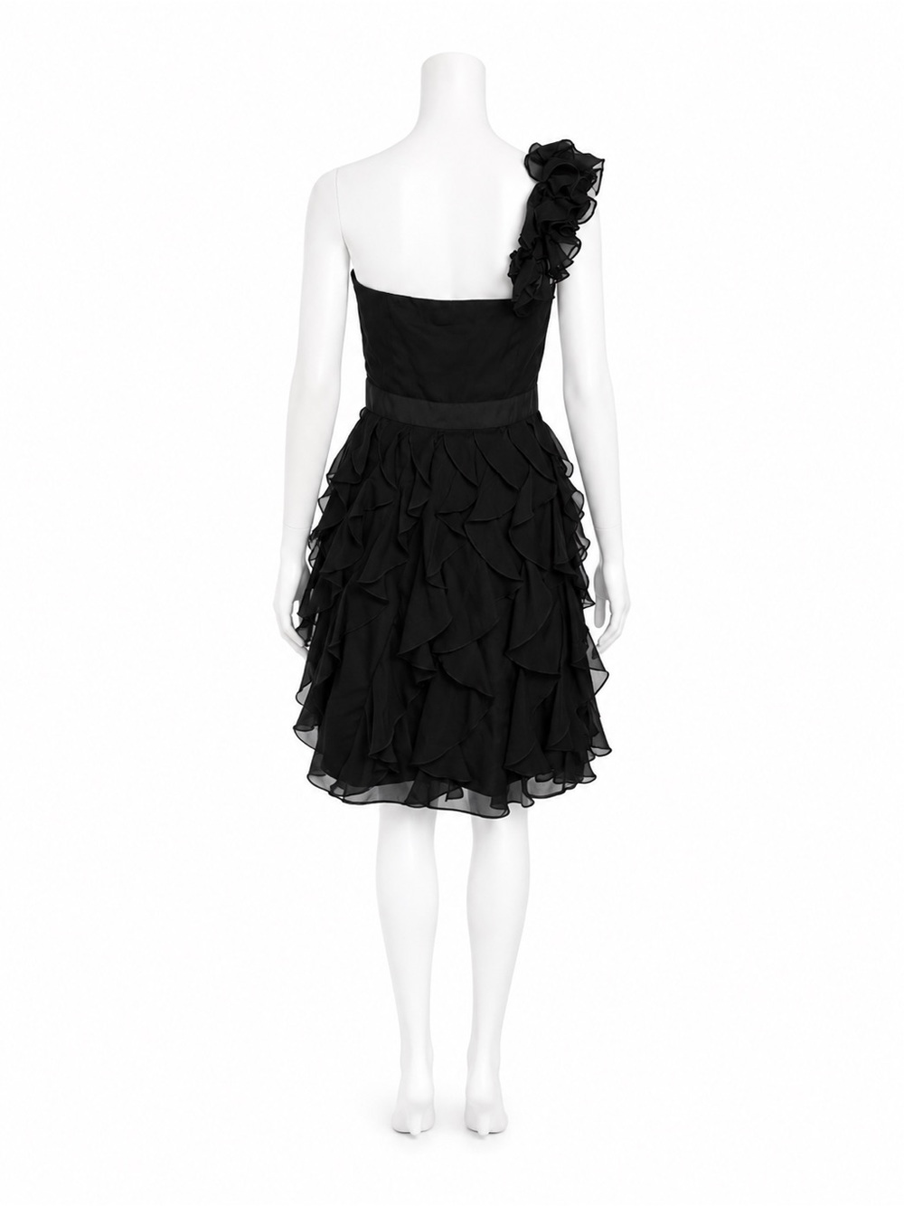 White House Black Market Black One-Shoulder Ruffle Cocktail Dress - Picture 2 of 3